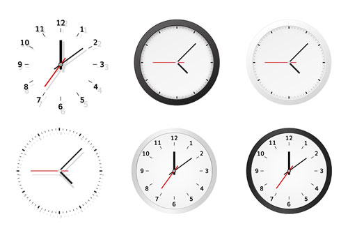 وکتور ساعت فایل EPS رایگان کالکشن ساعت های آنالوگ با صفحه گرد 